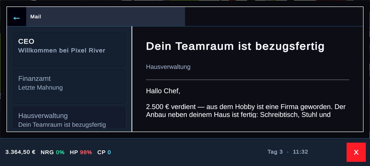 Mail-App im Spiel: Dein Teamraum ist bezugsfertig, Absender Hausverwaltung